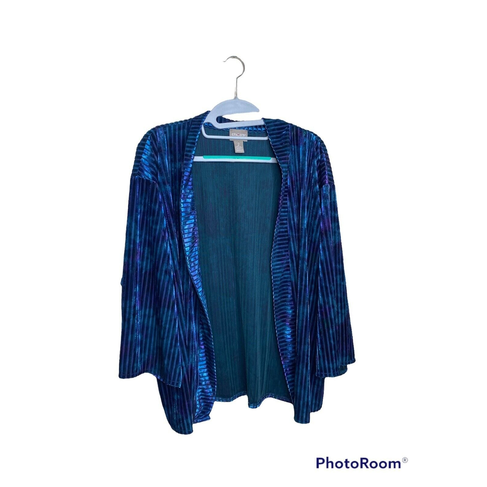 Chicos Blue Lightweight Short Duster. Sz. 2 = L